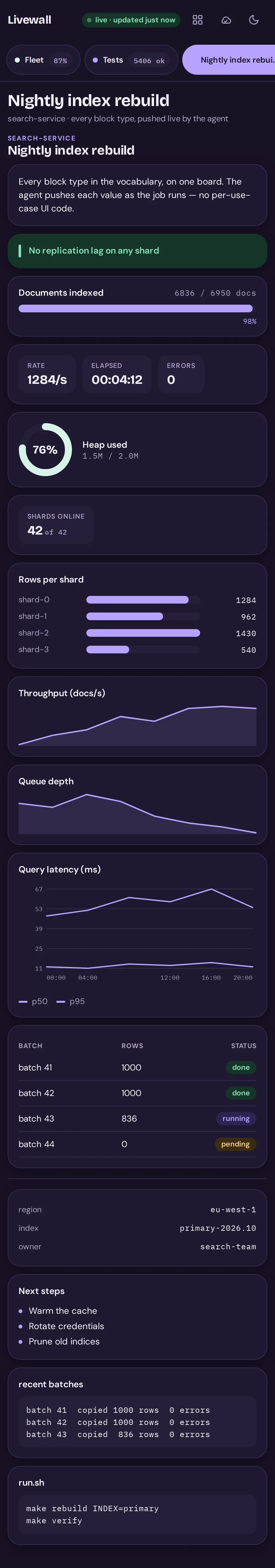 Livewall on a phone, dark mode